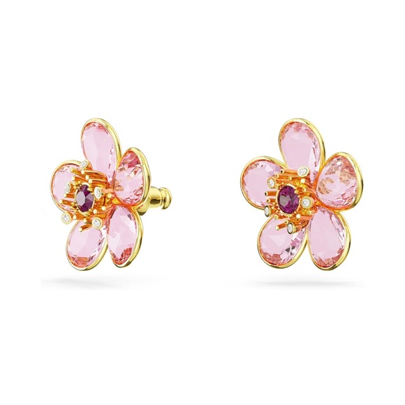 Swarovski Florere Earrings, Pink and Yellow Flower Crystals, Gold Tone -  New - Picture 3 of 7